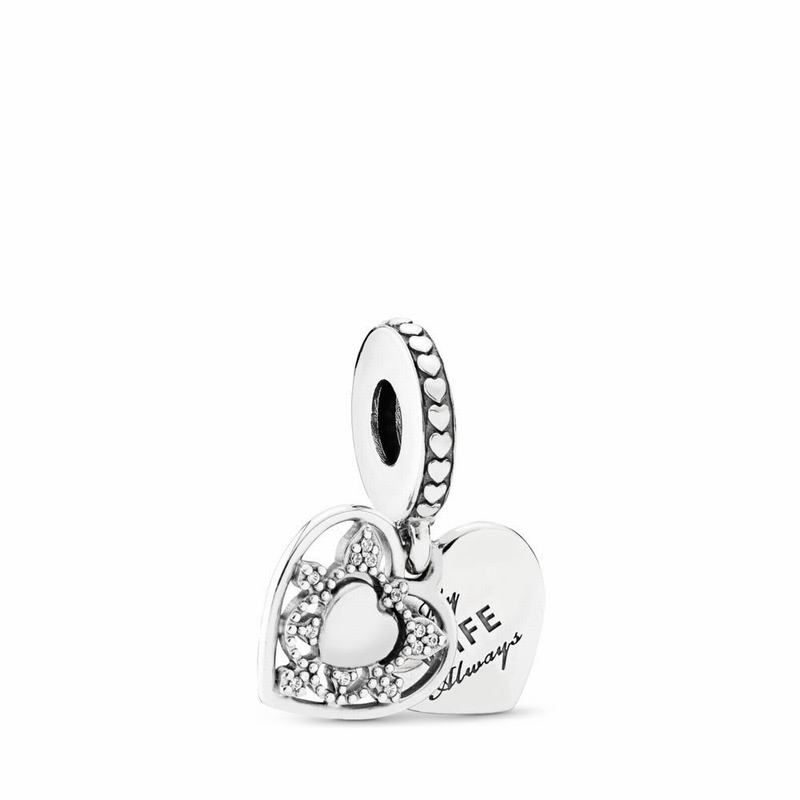 Pandora My Wife Always Dangle Charm Ireland - Sterling Silver/Cubic Zirconia - 408279TPF